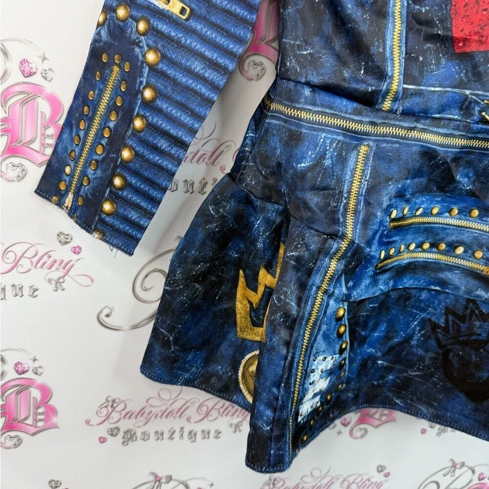 Disney descendants 2 jacket coat dress up heart red Blue Studded Kids Jacket